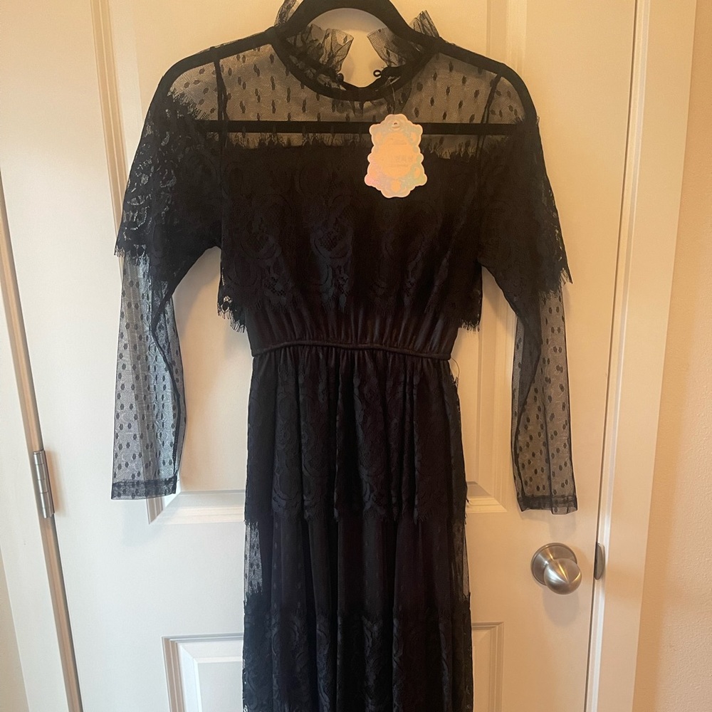 New without tags long black lace dress